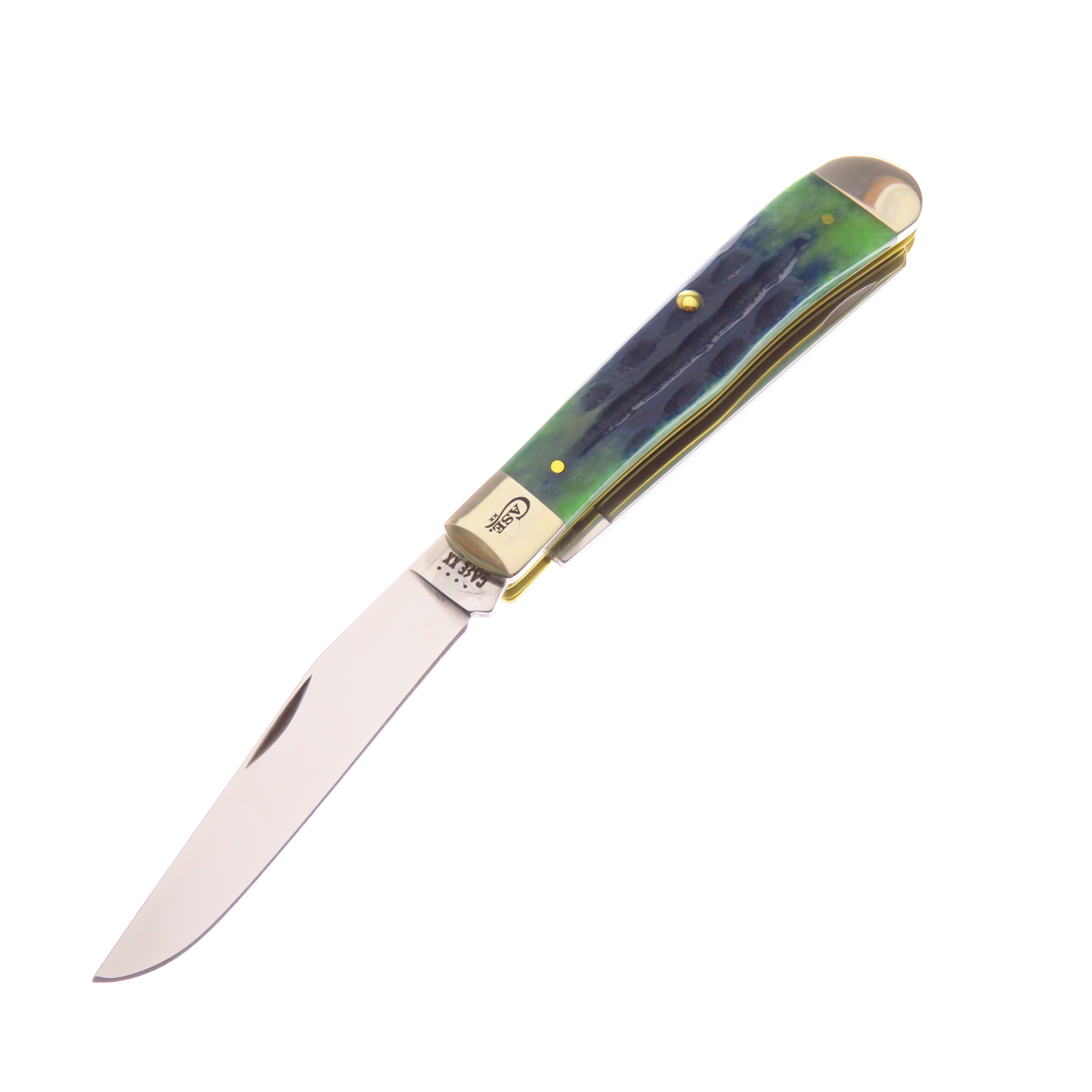 Ca75830 Case Navaja Trapper Hueso Verde Jad Resacado 2 Hojas