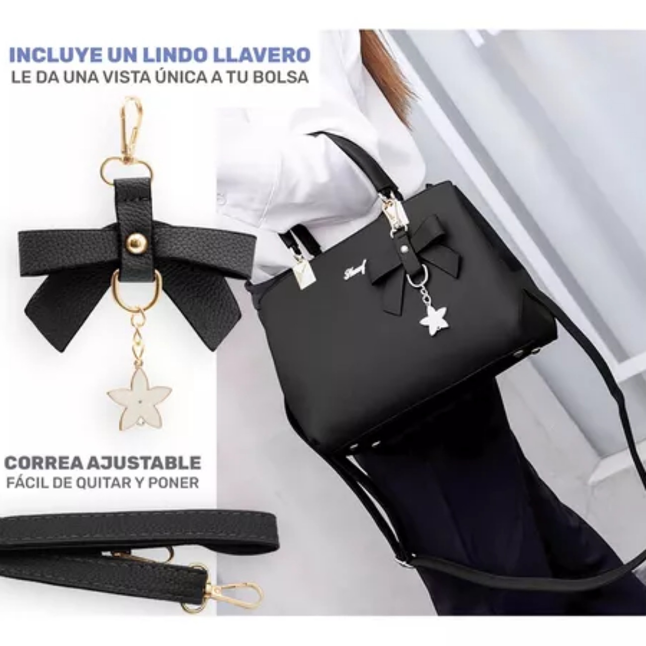 Bolso De Mano Para Mujer Bandolera Moda De Lujo Bolsa Tote Color Negro