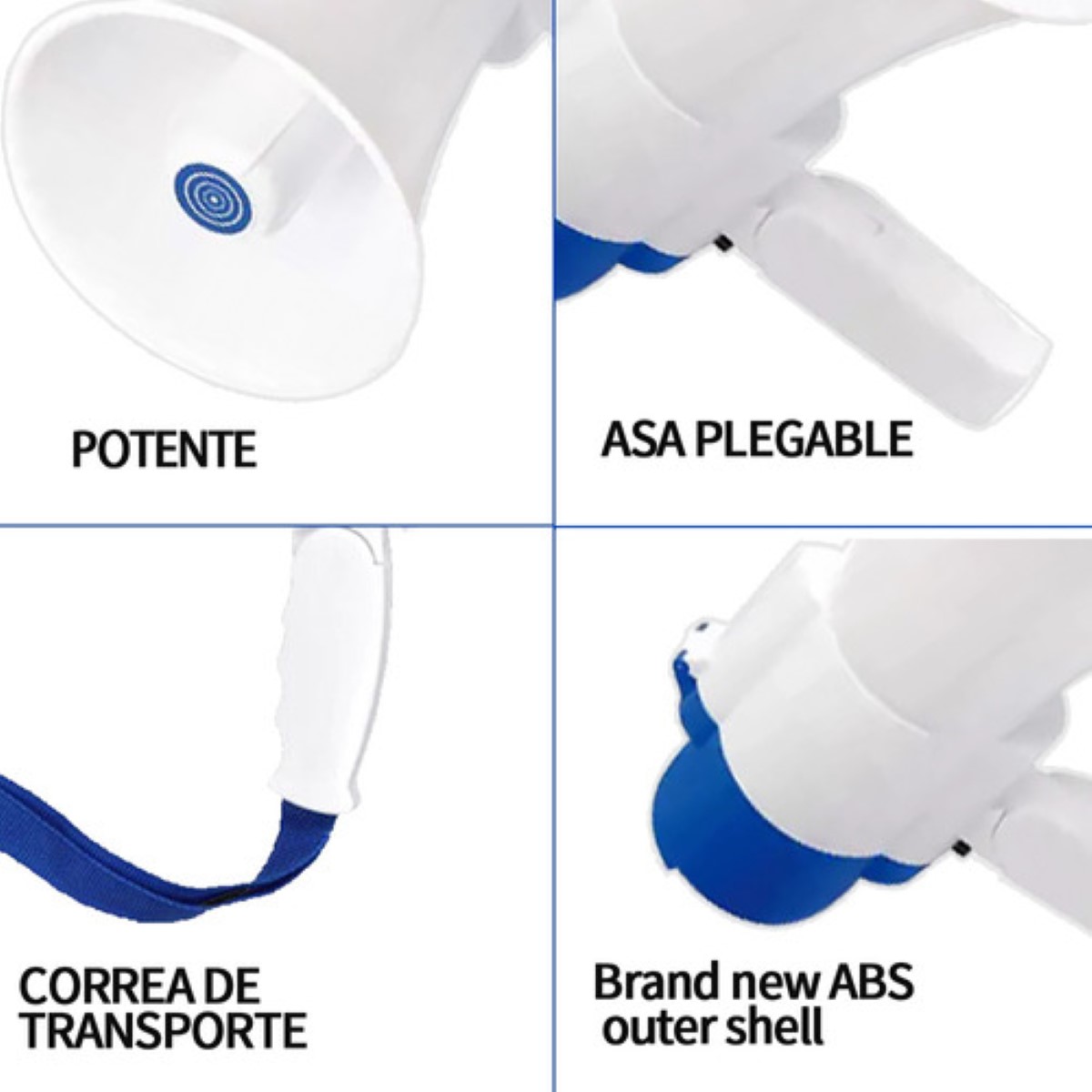 "Bluetooth Megáfono Con Grabador Reproductor Y Sirena Usb Blano Azil "