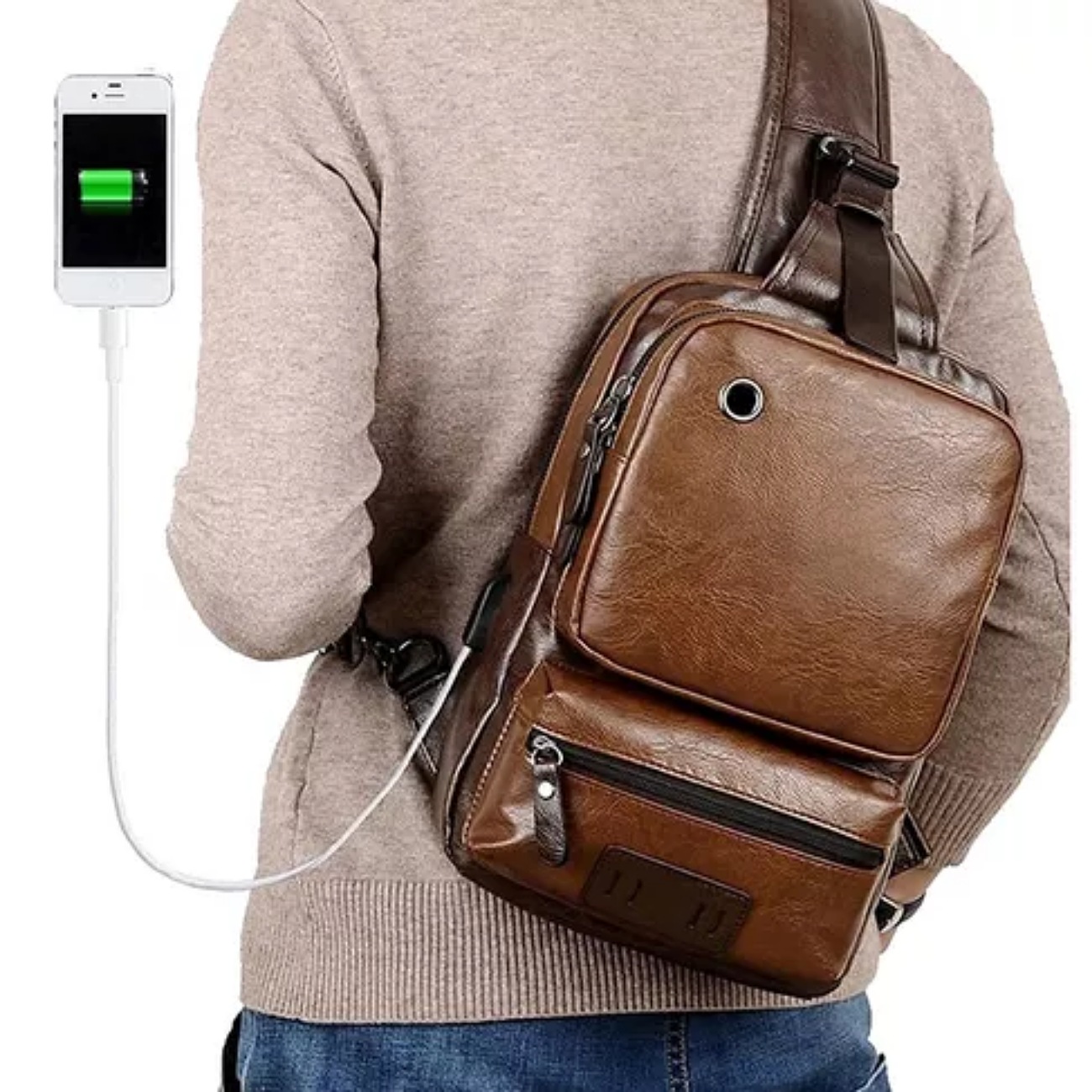 Bandolera De Cuero De Los Hombres Crossbody Bolso De Hombro