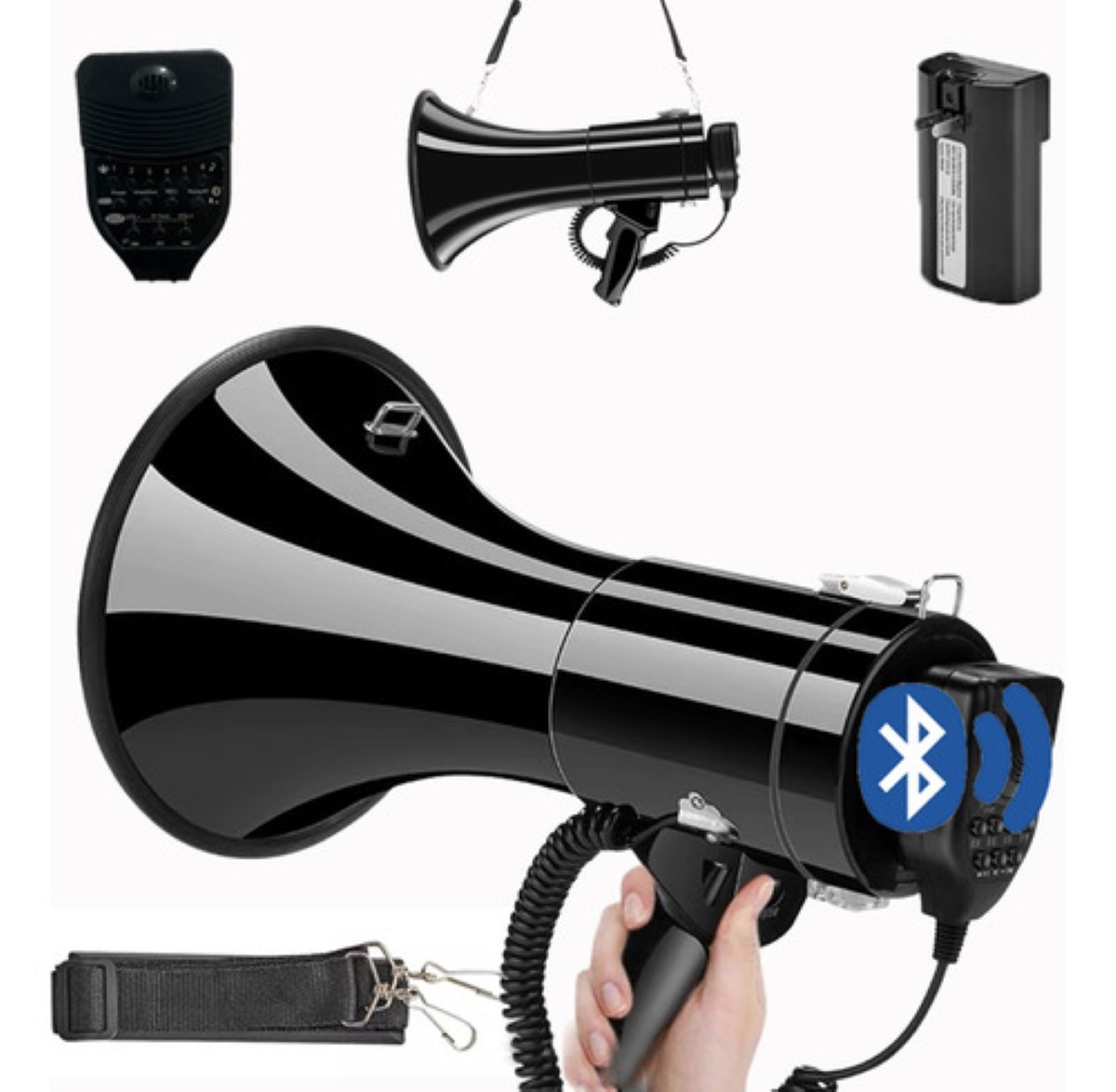 "Megafono Recargable Con Grabador Y Sirena Usb/sd 20000hz negro "