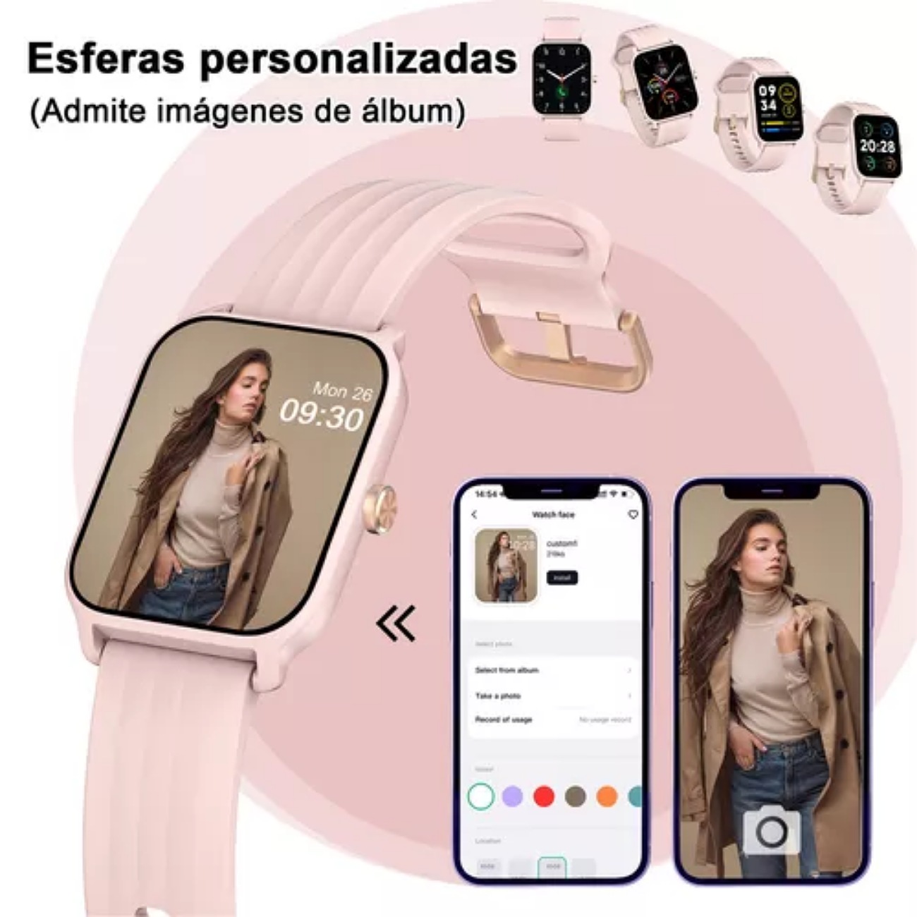 Iowodo W13 Sport Reloj Inteligente Mujer Smart watch 1.85" Caja De Abs + Pc Rosa Malla Rosa De Silicona Smartwatch