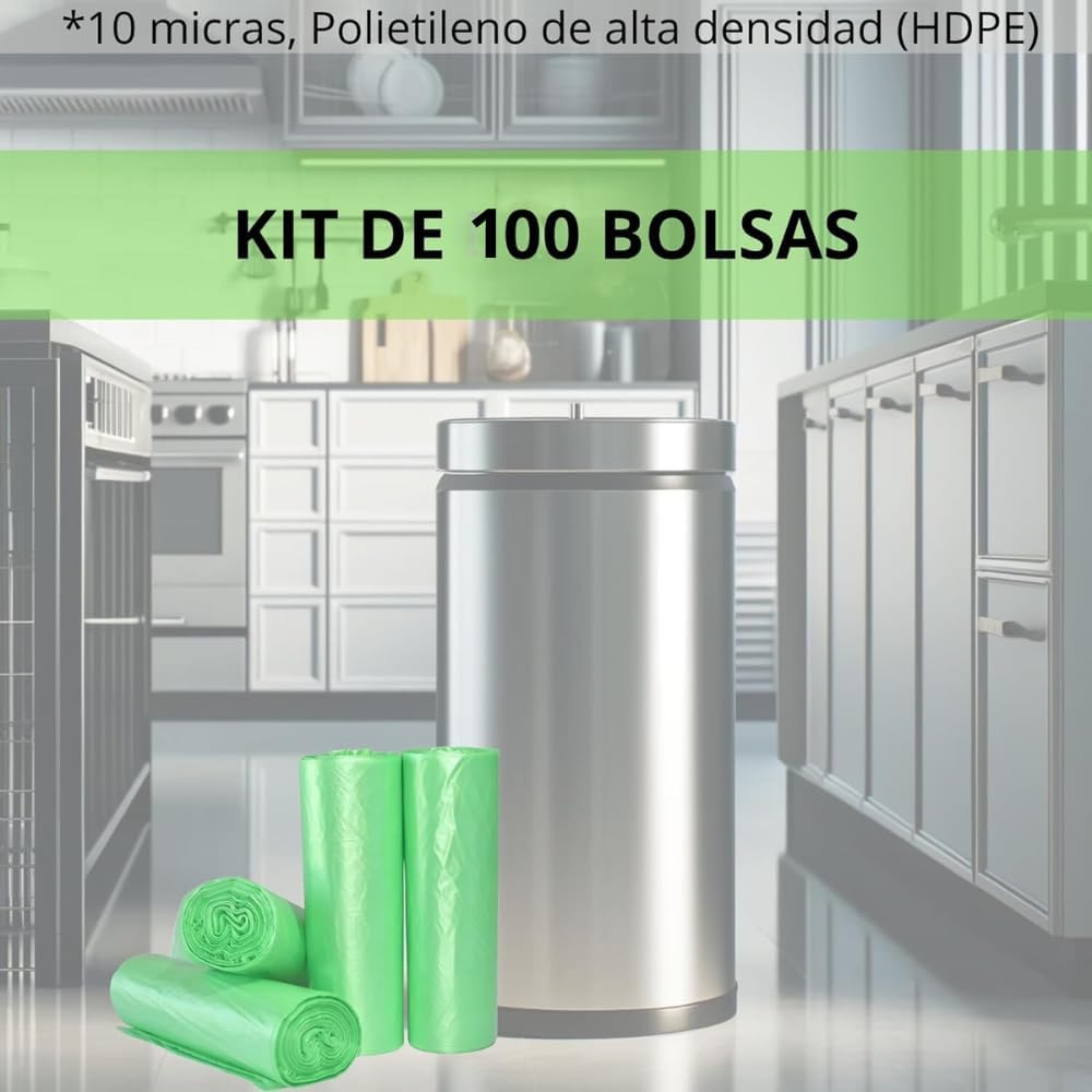 Bolsas de Basura Ideal para Cocina, baño, recámara u Oficina (84 x 102 cm) Biodegradables, color verde (33 gal) Paquete de 100 bolsas