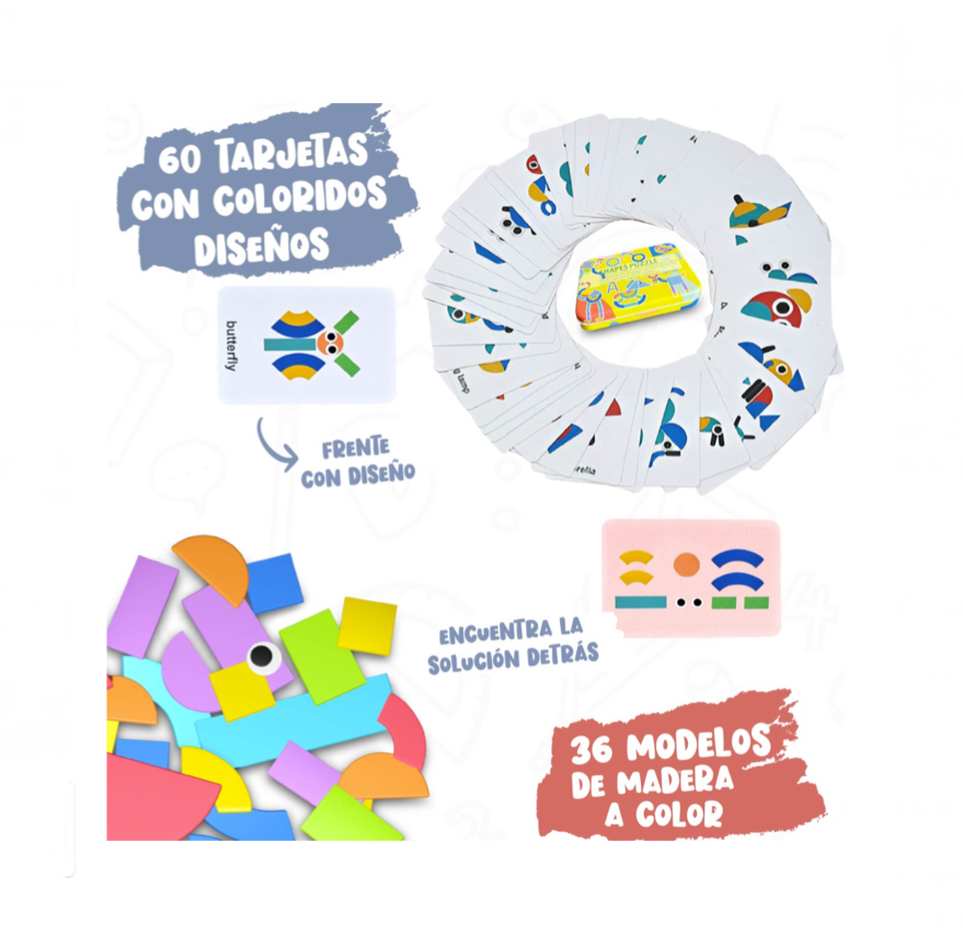 Juego Didáctico Educativo Armar Figuras Madera Peke Kids Color Amarillo.