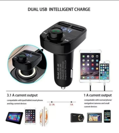 Bluetooth Transmisor Fm Auto Manos Libres Cargador 2 Usb.