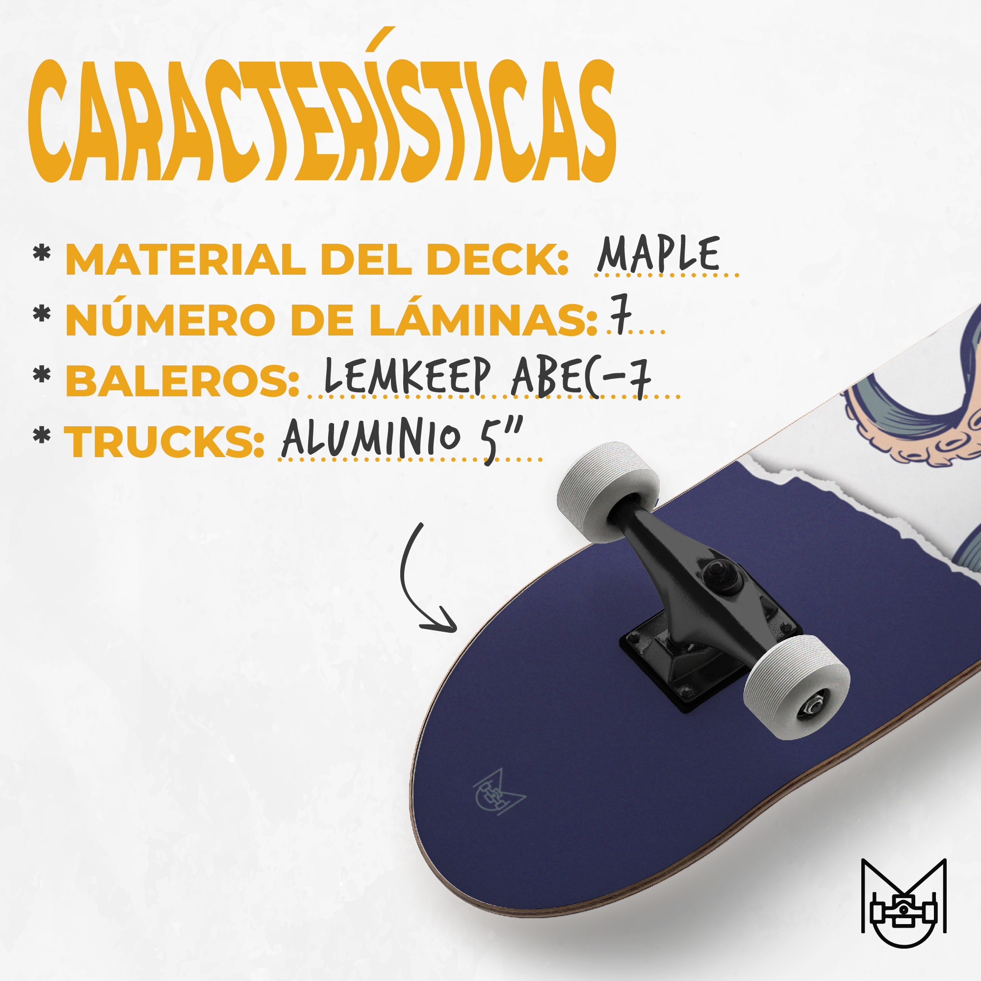 Patineta Profesional de Madera Skateboard 31" con Diseño.