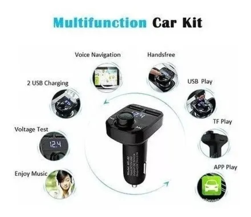 Bluetooth Transmisor Fm Auto Manos Libres Cargador 2 Usb.