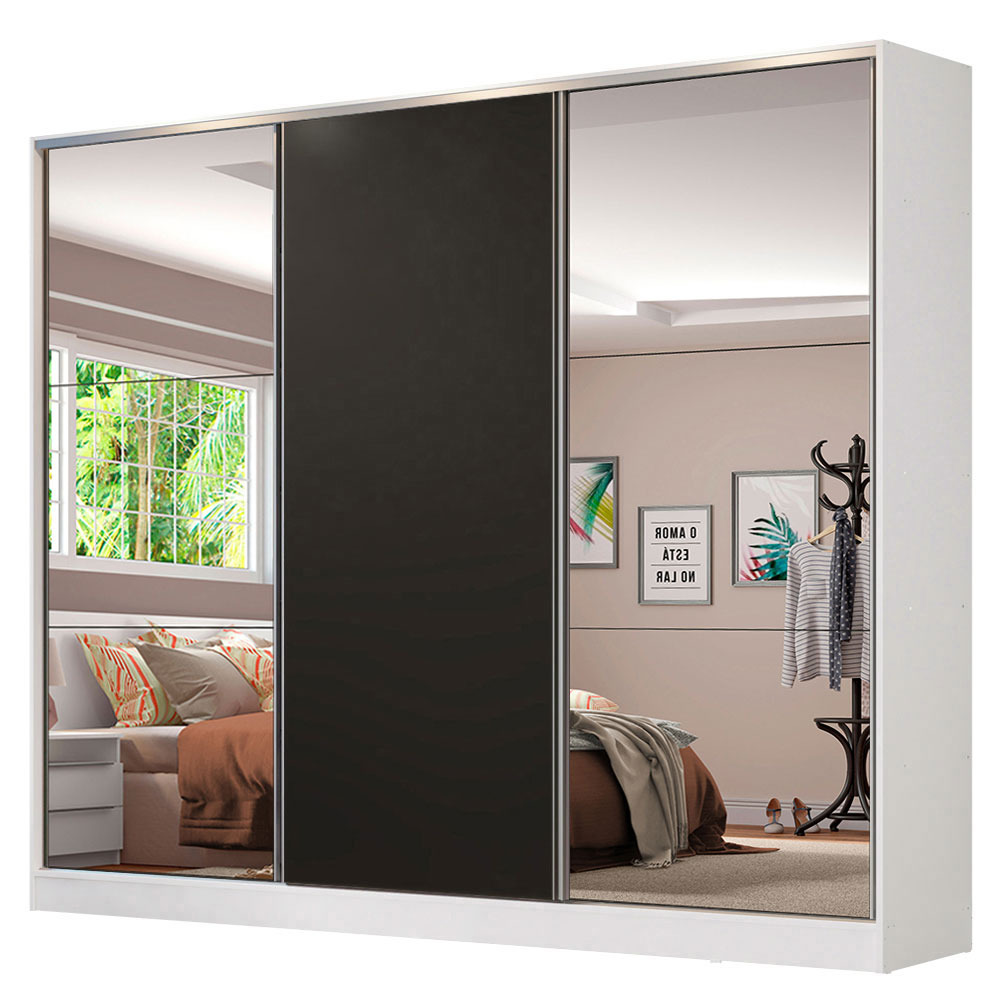 Ropero Closet Madesa Royale 3 Puertas 2 Espejos Blanco/Negro.