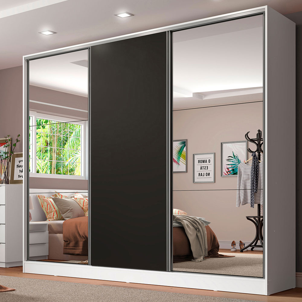 Ropero Closet Madesa Royale 3 Puertas 2 Espejos Blanco/Negro.