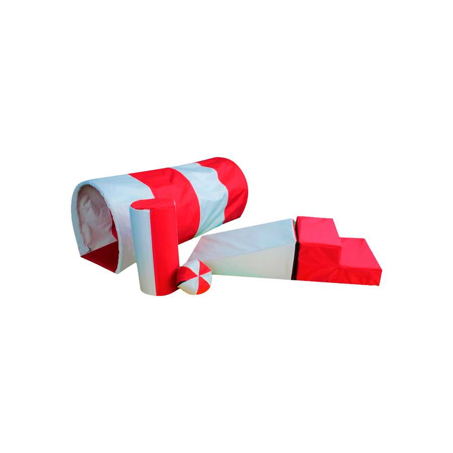 Túnel Con Colchoneta 200*60cm + Kit Gatea Y Camina Desarrollo Infantil Color Rojo Perla   