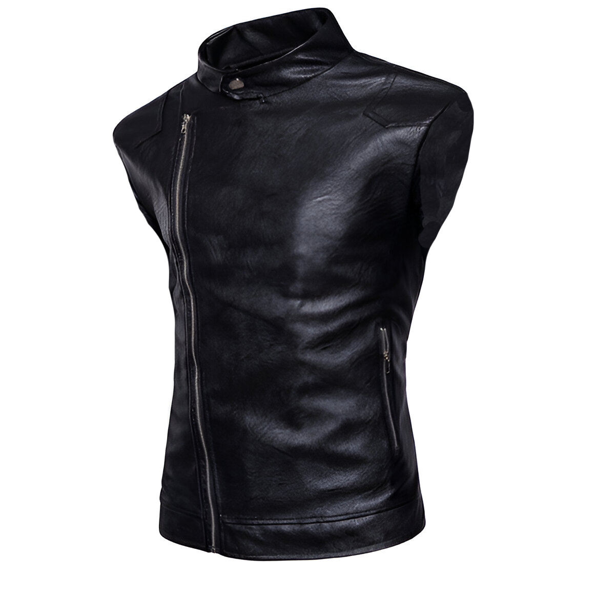 Chaleco De Piel Rockero Hombre Slim Cierre Cruzado Biker C10.