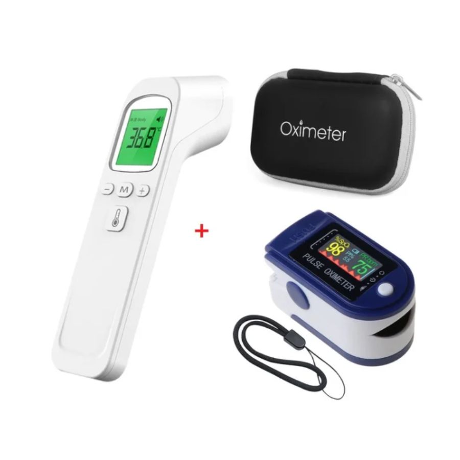 Pack Oxímetro saturacion oxigeno y Termometro para dedo con estuche
