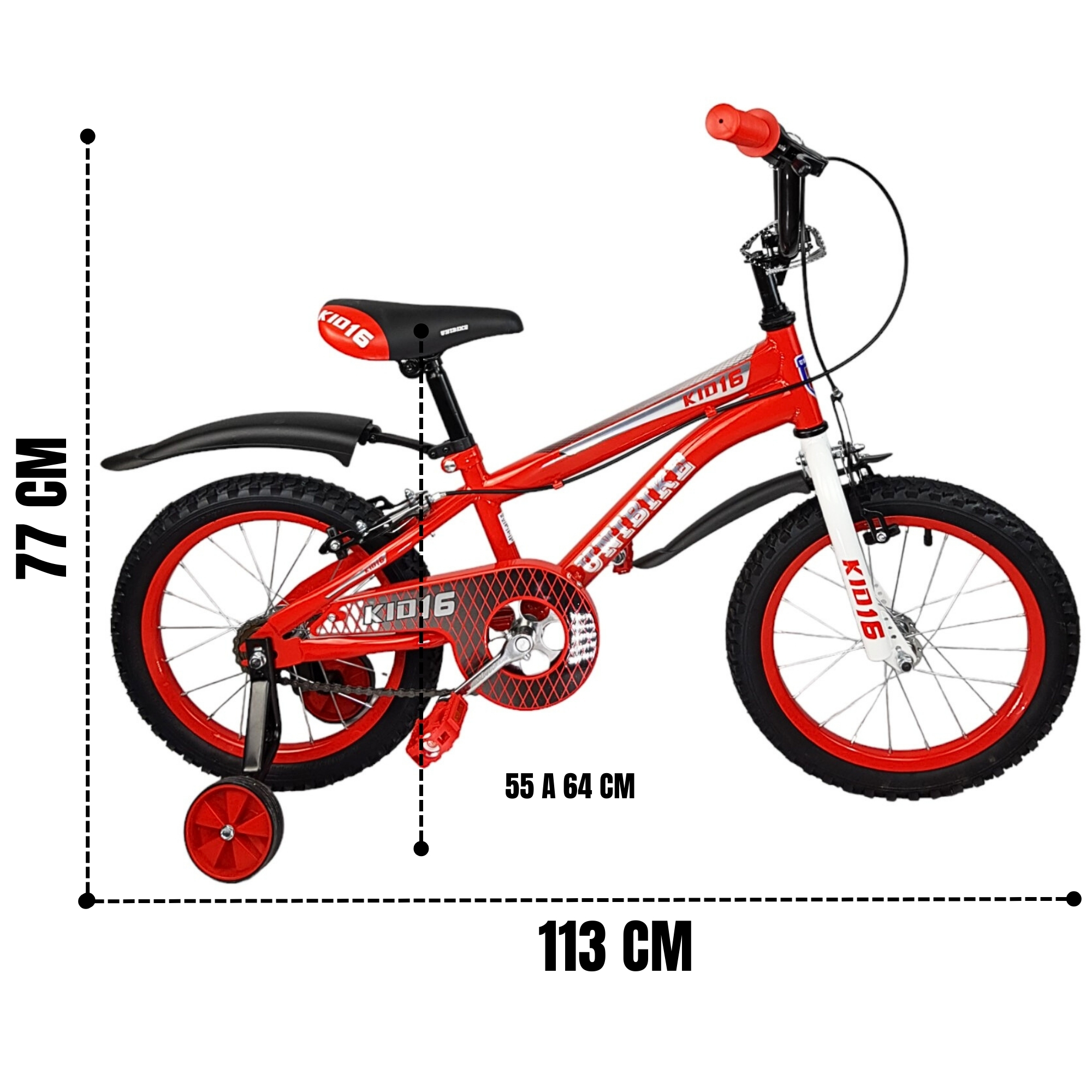Bicicleta para Niños R16 Llantas Aire y Entrenamiento Kids Rojo.