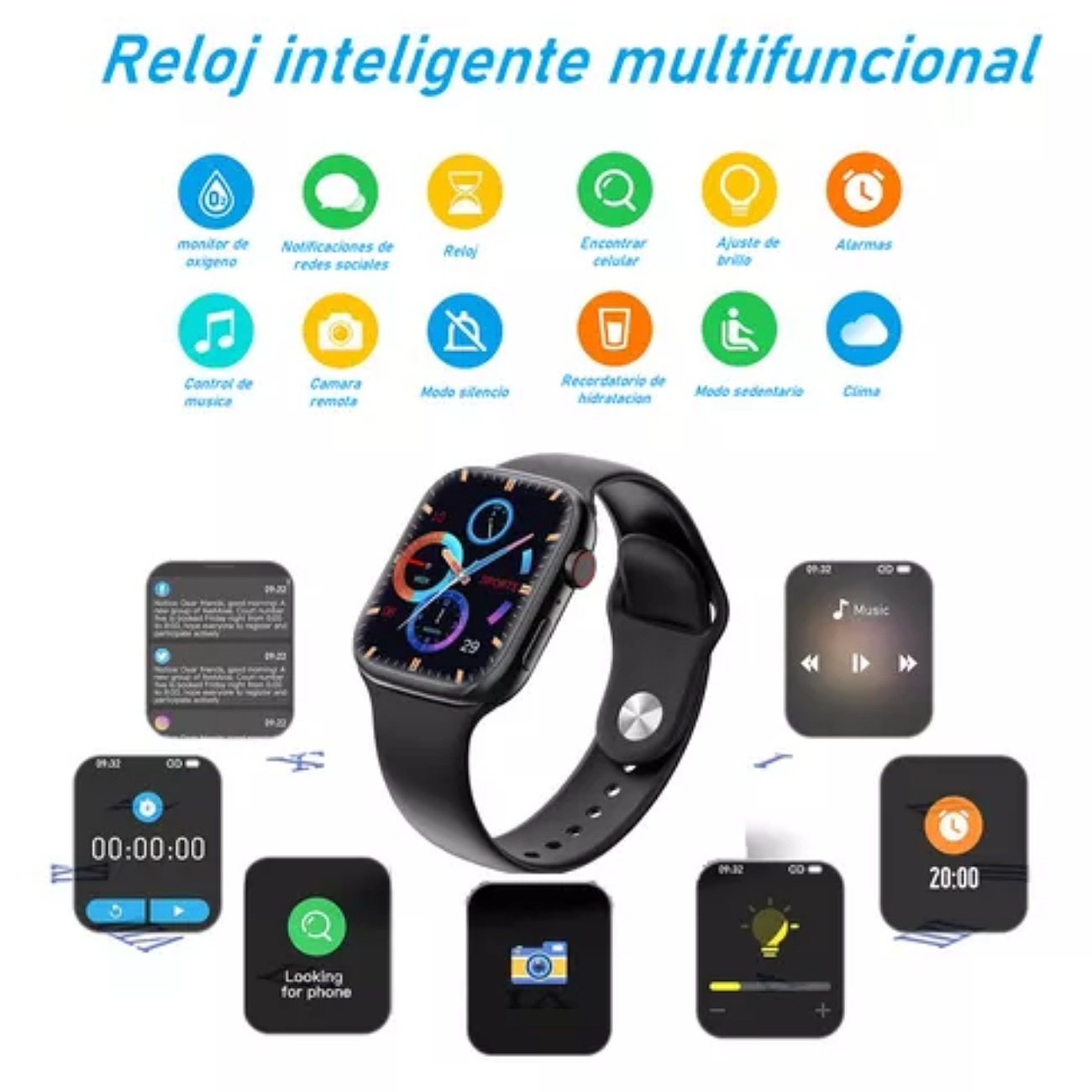 Reloj Inteligente T900 Pro Max Smart Watch Bluetooth Correa 45 Mm Pantalla Táctil Llamadas Notificaciones Sensor De Ritmo Cardiaco Negro