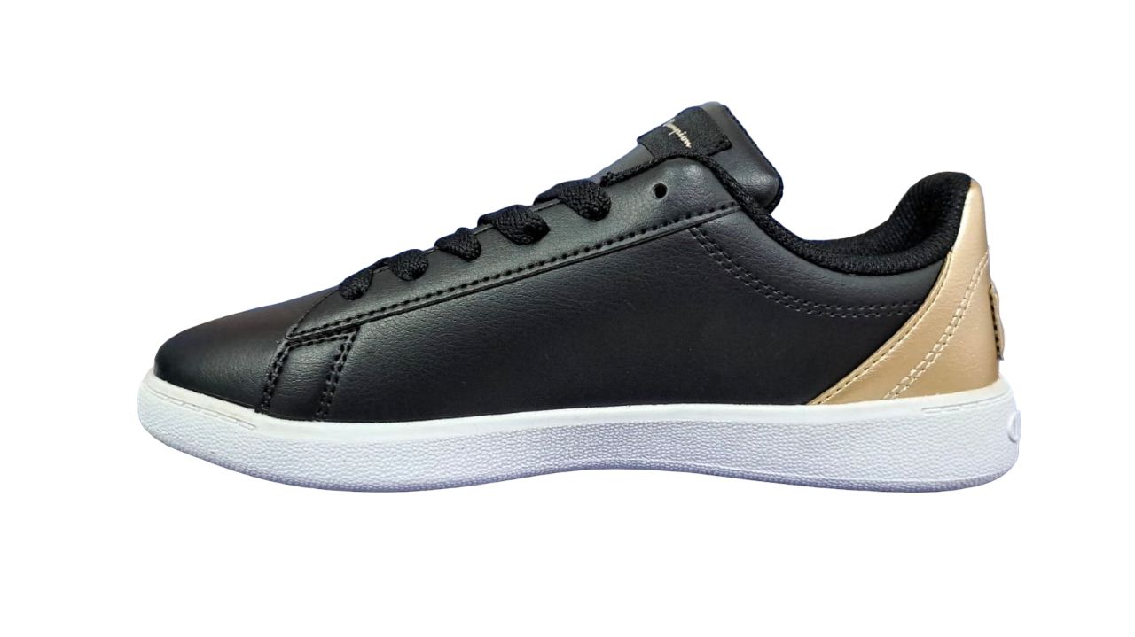 Tenis Casual Champion Pure Color Negro/Dorado Para Mujer.