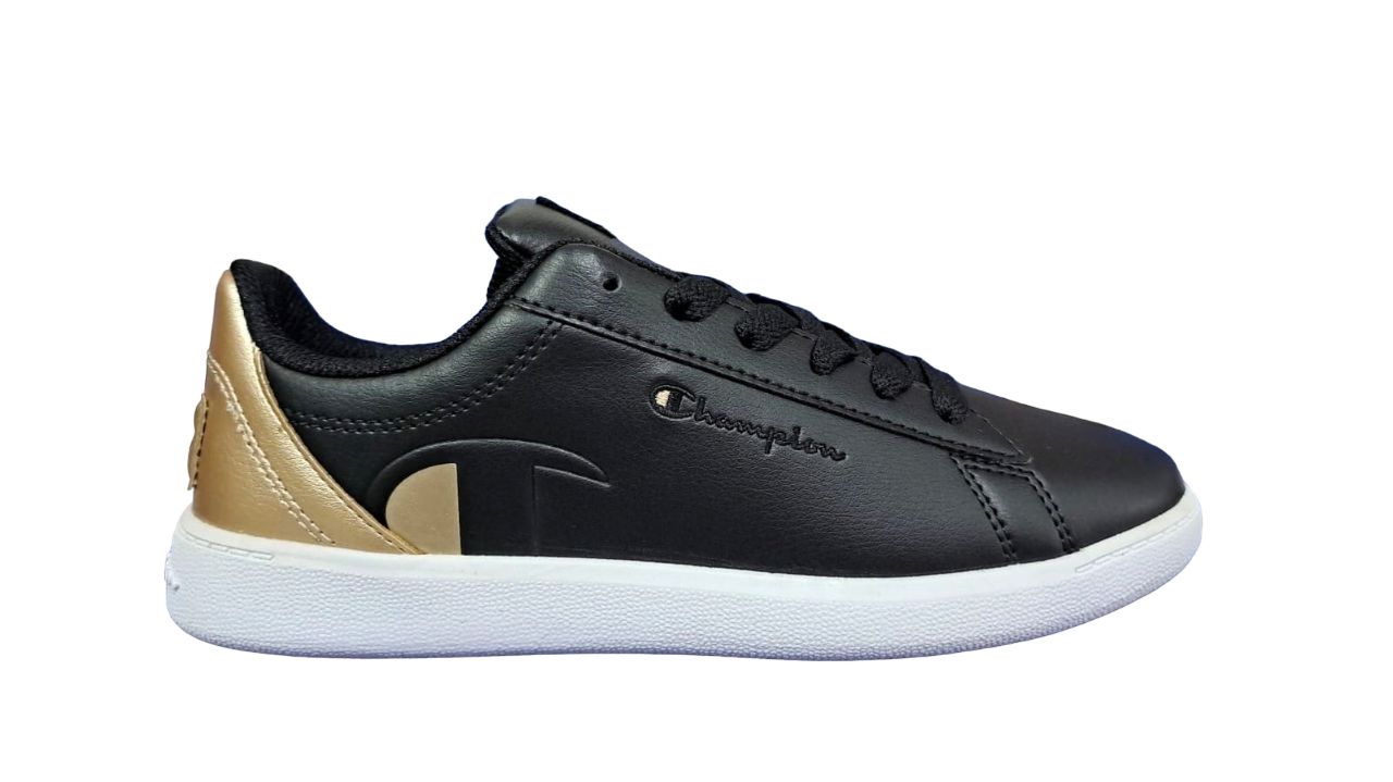 Tenis Casual Champion Pure Color Negro/Dorado Para Mujer.