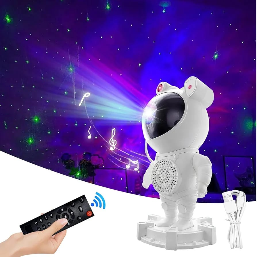 Proyector De Luz Nocturna Astronauta Con Bluetooth Blanca