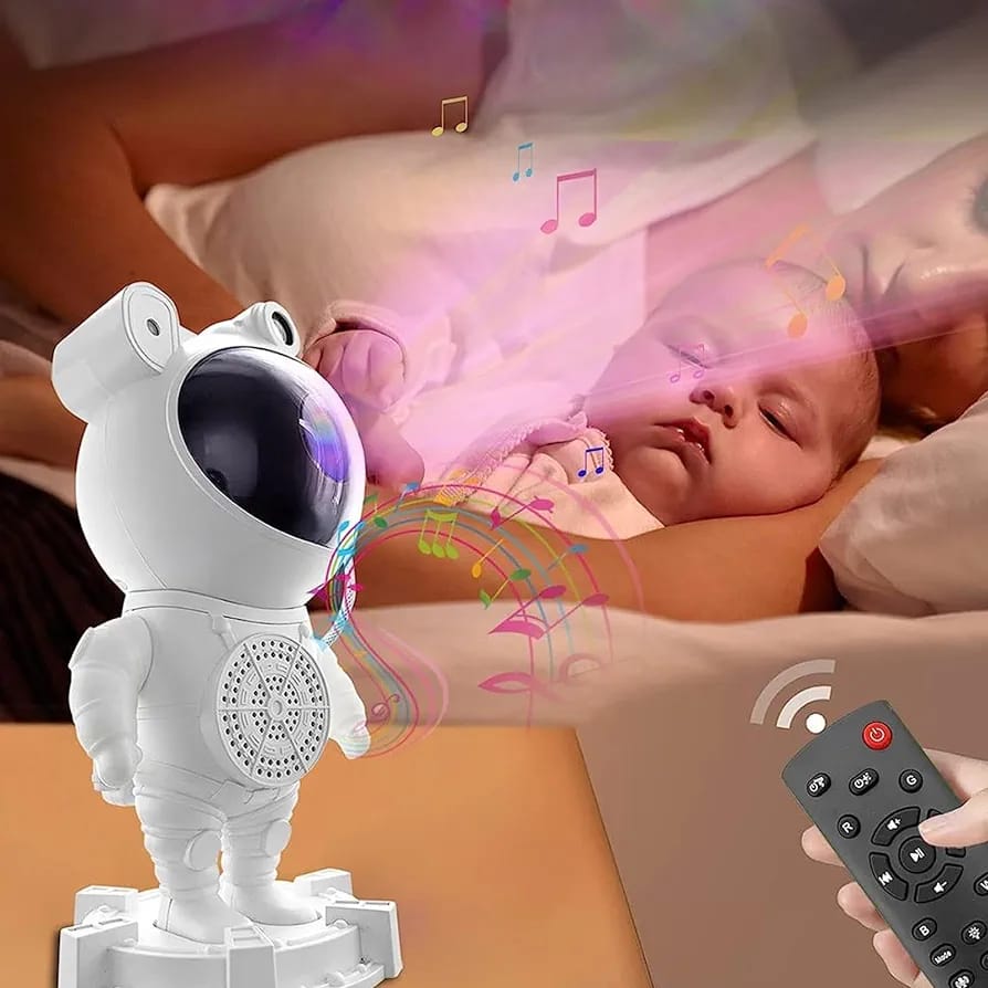 Proyector De Luz Nocturna Astronauta Con Bluetooth Blanca