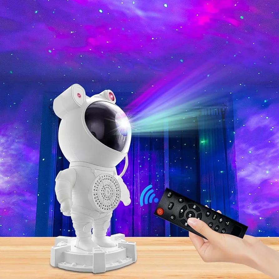 Proyector De Luz Nocturna Astronauta Con Bluetooth Blanca
