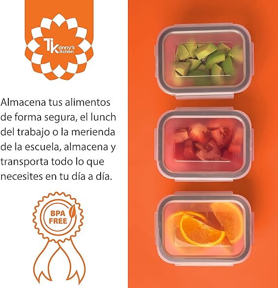 TANNYS KITCHEN Juego de recipientes de vidrio herméticos para almacenamiento de alimentos con tapas de cierre fácil y a prueba de fugas - sin BPA (10).