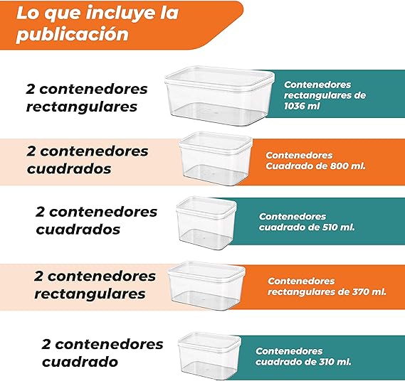 TANNYS KITCHEN Juego de recipientes de vidrio herméticos para almacenamiento de alimentos con tapas de cierre fácil y a prueba de fugas - sin BPA (10).