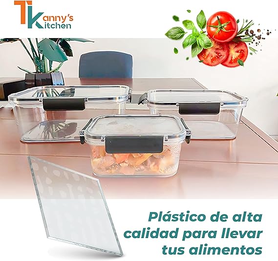 TANNYS KITCHEN Juego de recipientes de vidrio herméticos para almacenamiento de alimentos con tapas de cierre fácil y a prueba de fugas - sin BPA (10).