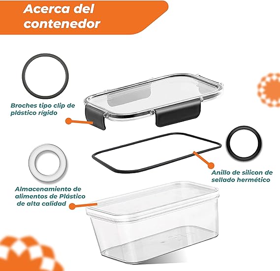 TANNYS KITCHEN Juego de recipientes de vidrio herméticos para almacenamiento de alimentos con tapas de cierre fácil y a prueba de fugas - sin BPA (10).
