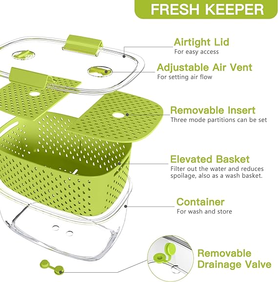 Contenedores Frescos, Luxear Contenedores Para Frutas y Verduras Con Tecnología Fresh Vent,