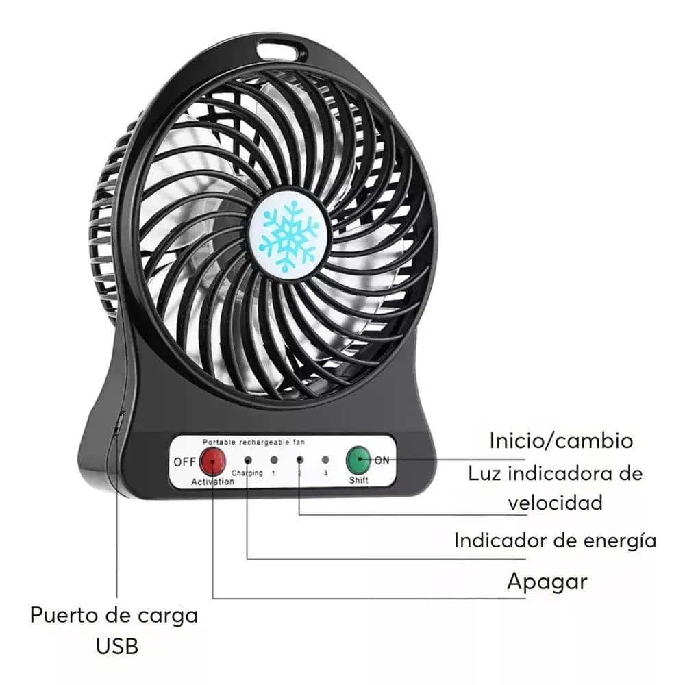 Ventilador Portatil Recargable Usb Con Luz Led 3 Velocidades