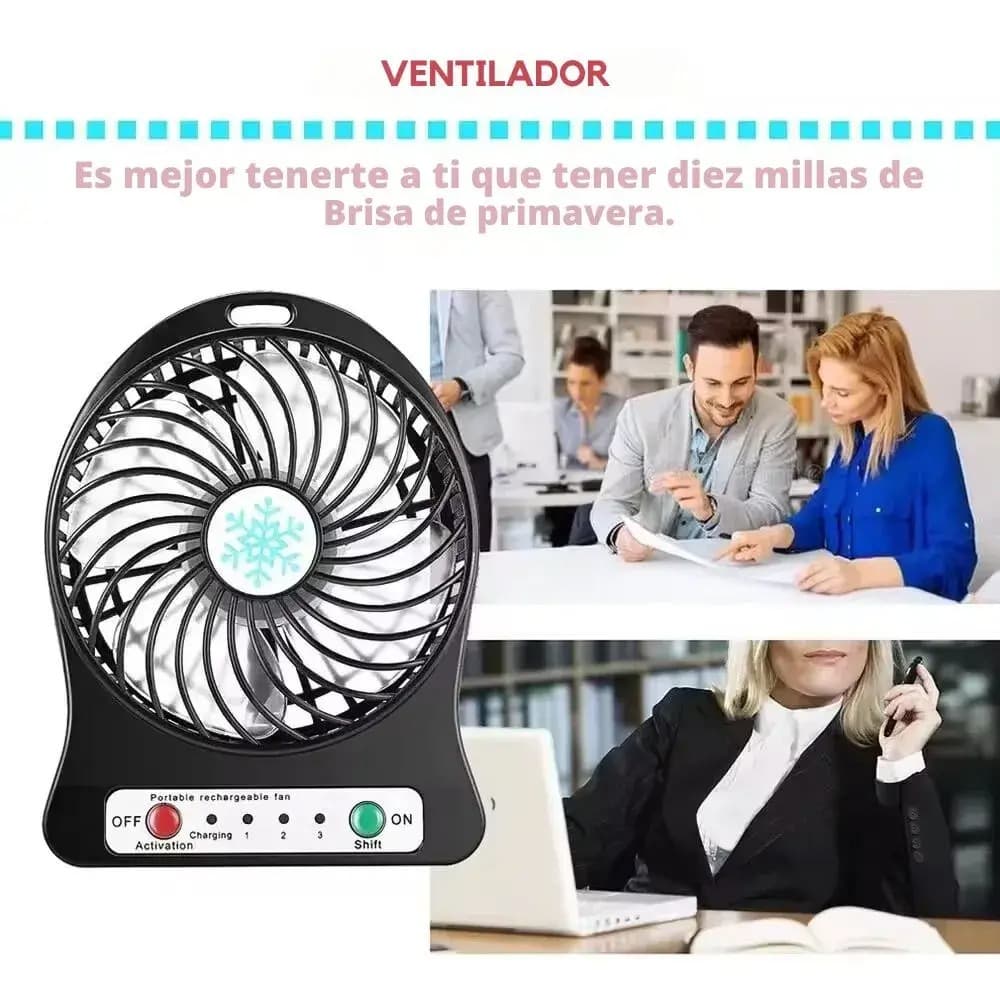 Ventilador Portatil Recargable Usb Con Luz Led 3 Velocidades