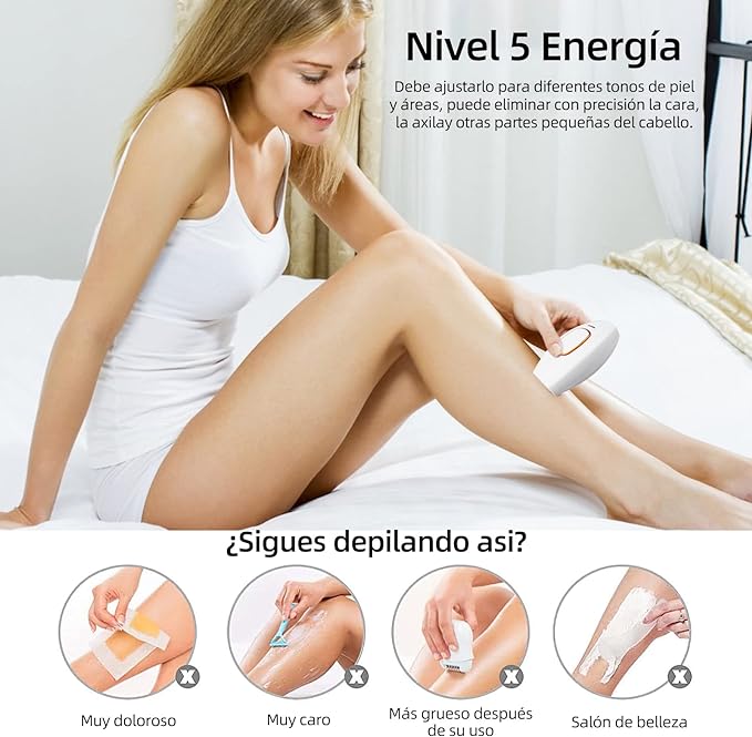 A Yostyle IPL Depiladora de Luz Pulsada, Flashes Depilación Láser para Mujeres, 5 Nivel de Energía, Sistemas de Depilación Dispositivo Profesional Indolora, para Piernas, Cara, Cuerpo, Línea de Bikini.