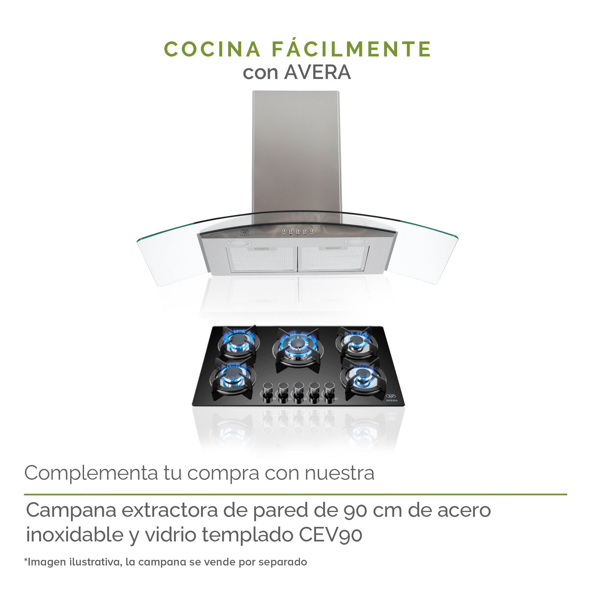 Parrilla de Gas Vidrio Templado con 5 Quemadores Avera VT5