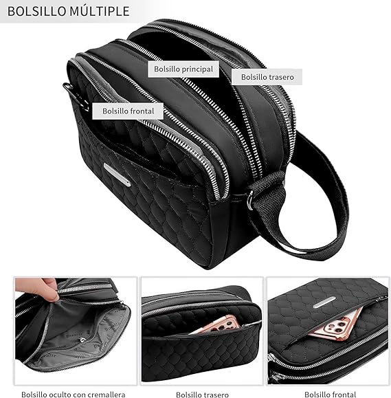 A Bolsa Crossbody Mujer, HONGHCL Nylon Bandolera Mujer, Crossbody Mujer con Correa Ajustable para Hombro, Alta Capacidad Bolsa Bandolera para Mujer.