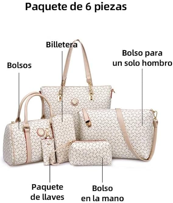A PUBAMALL Mujer Bolsos Tote de Hombro Satchel un conjunto de 6 Piezas.