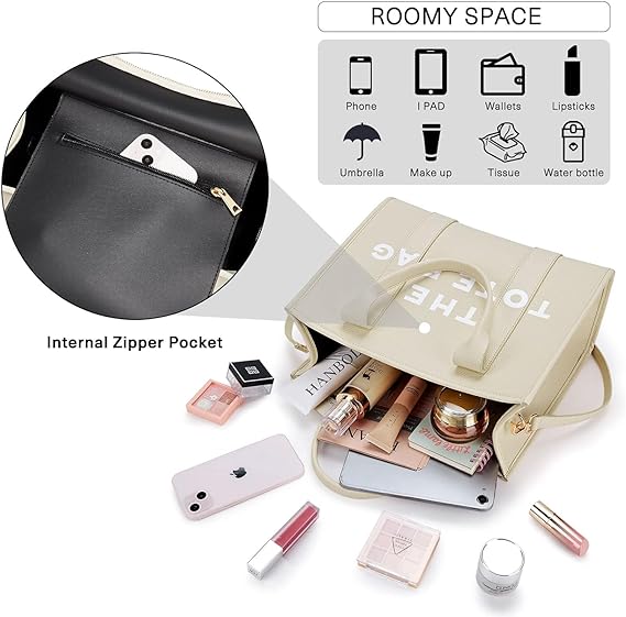 A The Tote Bag de piel grande para mujer, Bolsas Totes con cierre, bolsa tote bag mujer, bolsa cruzada de PU para viajes, oficina.