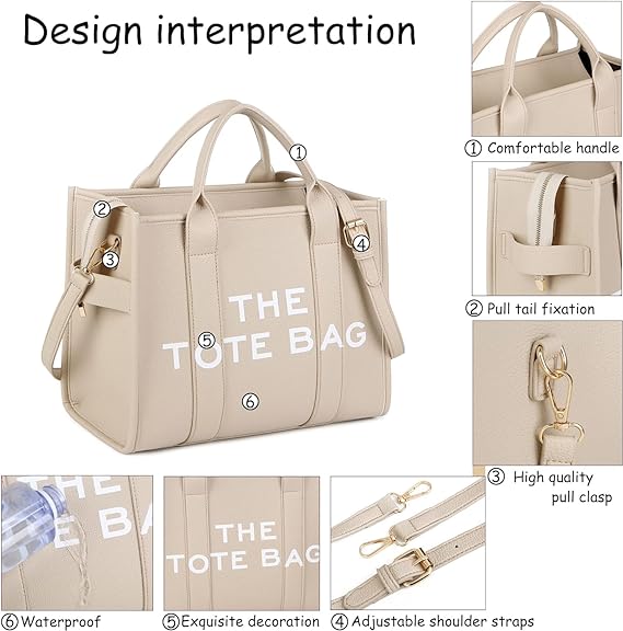A The Tote Bag de piel grande para mujer, Bolsas Totes con cierre, bolsa tote bag mujer, bolsa cruzada de PU para viajes, oficina.