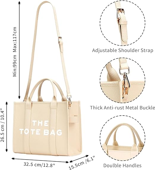 A The Tote Bag de piel grande para mujer, Bolsas Totes con cierre, bolsa tote bag mujer, bolsa cruzada de PU para viajes, oficina.