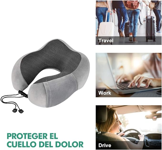 A TYC Almohada de Viaje, Almohada de Cuello Viscoelástica de Espuma de Memoria con Máscara de Ojos, Tapones para los oídos y Nariz, y Bolsa con Cordón, Soporte de Cuello para Avión, Oficina y el Hogar.