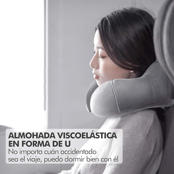 A TYC Almohada de Viaje, Almohada de Cuello Viscoelástica de Espuma de Memoria con Máscara de Ojos, Tapones para los oídos y Nariz, y Bolsa con Cordón, Soporte de Cuello para Avión, Oficina y el Hogar.