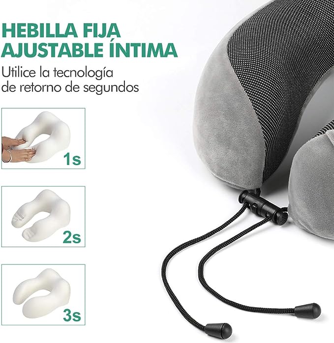 A TYC Almohada de Viaje, Almohada de Cuello Viscoelástica de Espuma de Memoria con Máscara de Ojos, Tapones para los oídos y Nariz, y Bolsa con Cordón, Soporte de Cuello para Avión, Oficina y el Hogar.