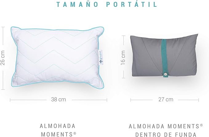 A Sognare Moments Almohada Portátil Tamaño 26cm x 38cm con Funda, Ideal para Viajes y para Bebés, 100% Algodón, Termorregulable, Hipoalergénico y Lavable. Garantía de 100 Noches..