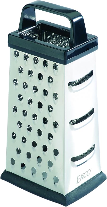 A Rallador con 4 diferentes tipos de Rallado, EKCO Classic, 100% Acero Inoxidable con agarre Ergonómico , ¡Ralla Queso, Verdura y más!.