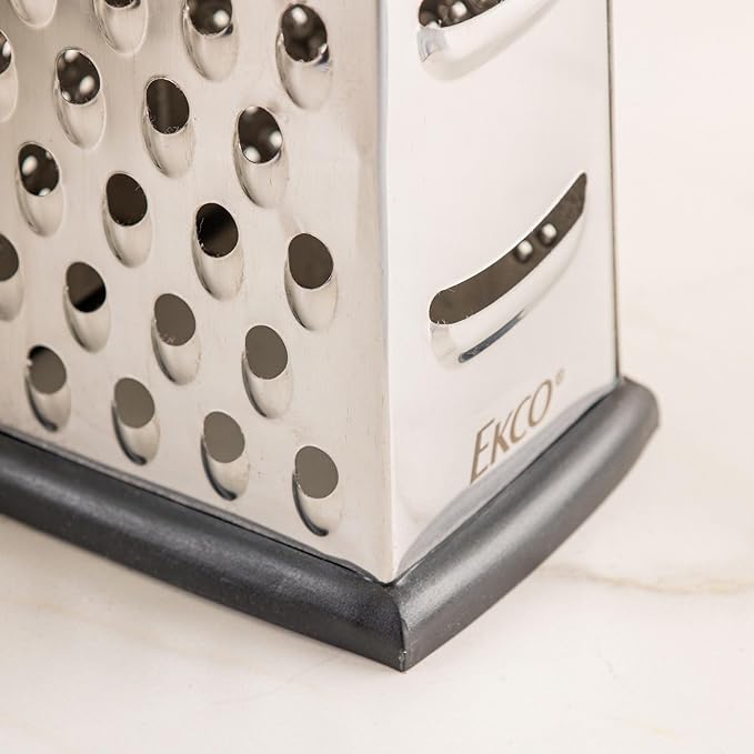 A Rallador con 4 diferentes tipos de Rallado, EKCO Classic, 100% Acero Inoxidable con agarre Ergonómico , ¡Ralla Queso, Verdura y más!.