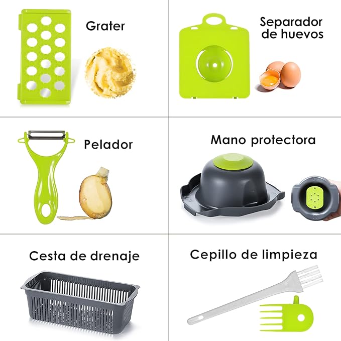 A EMAGIE Cortador de Verduras - 17 en 1 Picador de Verduras Mandolina Rallador de Verduras Rebanador de Verduras Cortador de Cebolla Papas Cortadora para Frutas Verduras y Ensaladas.