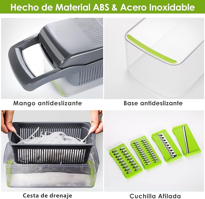 A EMAGIE Cortador de Verduras - 17 en 1 Picador de Verduras Mandolina Rallador de Verduras Rebanador de Verduras Cortador de Cebolla Papas Cortadora para Frutas Verduras y Ensaladas.