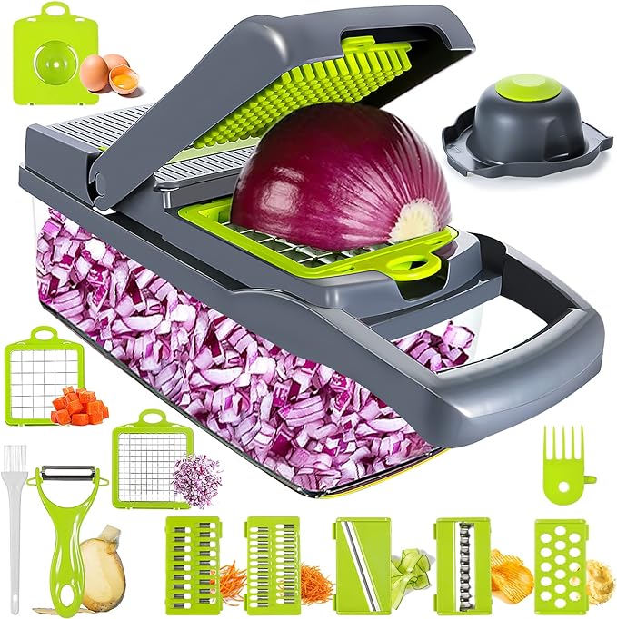 A EMAGIE Cortador de Verduras - 17 en 1 Picador de Verduras Mandolina Rallador de Verduras Rebanador de Verduras Cortador de Cebolla Papas Cortadora para Frutas Verduras y Ensaladas.