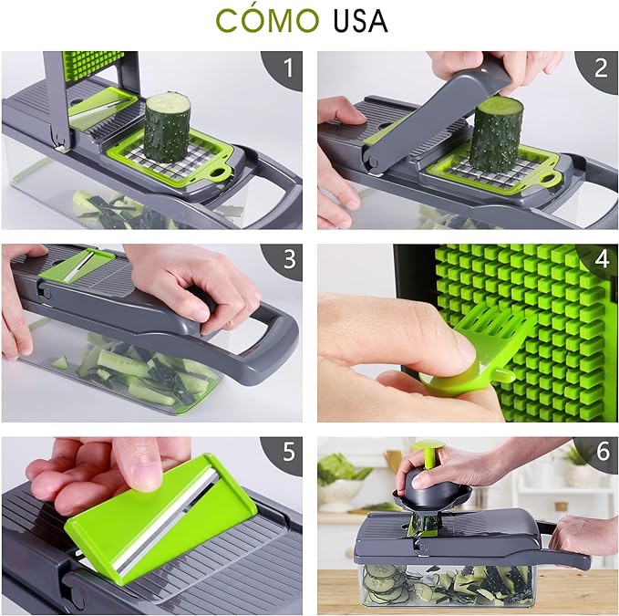 A EMAGIE Cortador de Verduras - 17 en 1 Picador de Verduras Mandolina Rallador de Verduras Rebanador de Verduras Cortador de Cebolla Papas Cortadora para Frutas Verduras y Ensaladas.