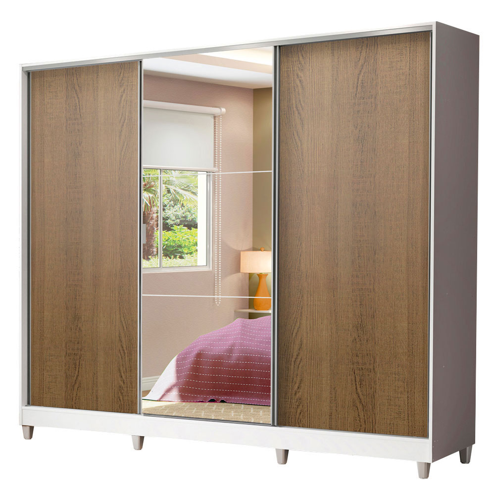 Ropero Closet Madesa Royale 3 Puertas 1 Espejo Blanco/Marrón con Pies.