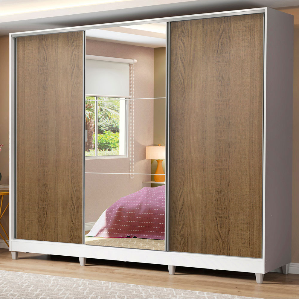 Ropero Closet Madesa Royale 3 Puertas 1 Espejo Blanco/Marrón con Pies.
