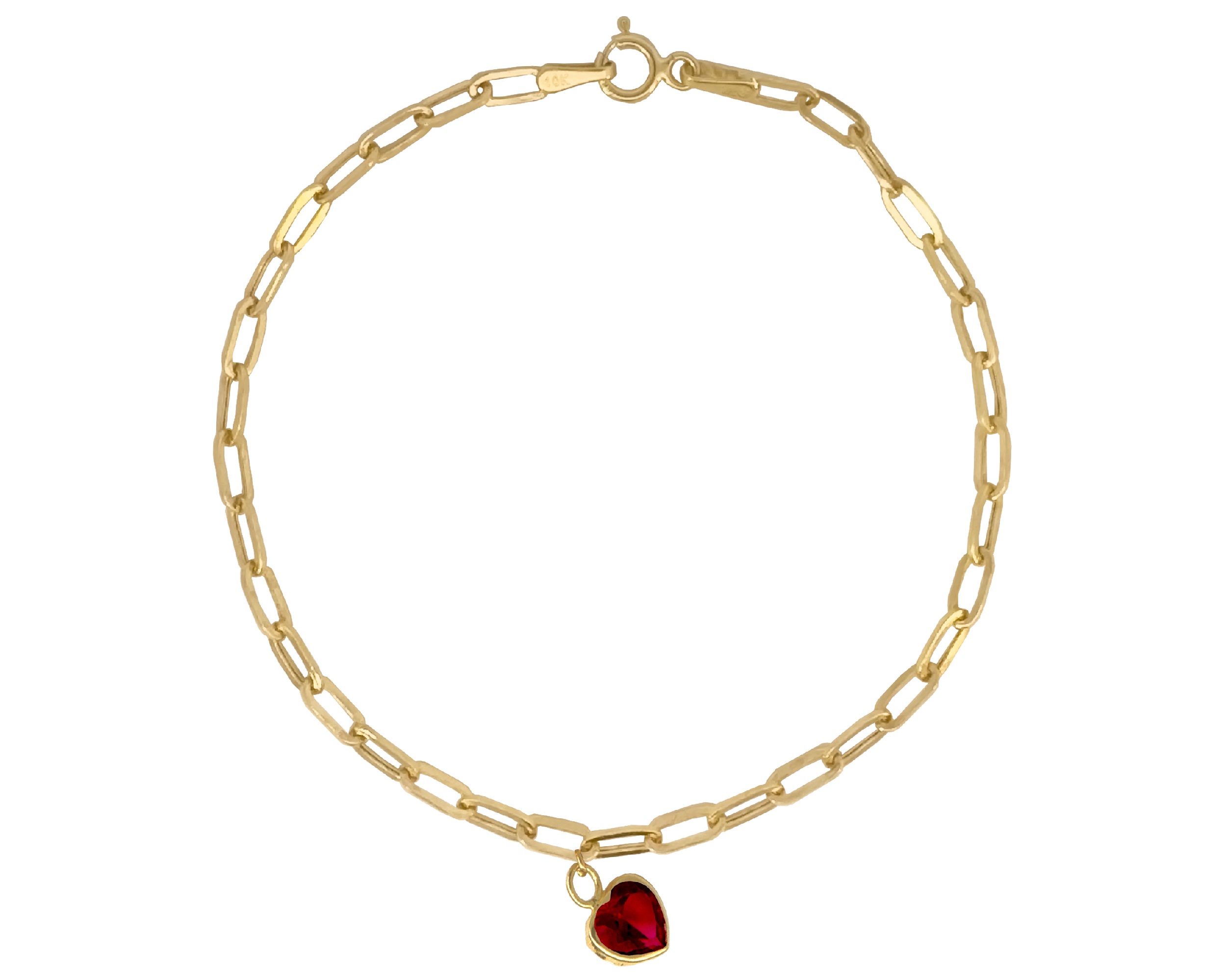 Pulsera Oro 10k Horoz Colguije Corazón rojo 18cm Si212.